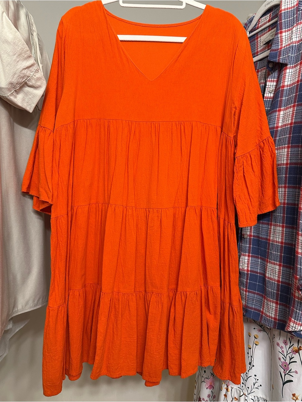 Tiered Short Sleeve Women's Top Dress in Bright Orange